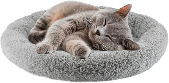 lesypet İç Mekan Kedileri için Kedi Yatağı, Küçük Kedi Yatağı, Kıvrımlı Uyku Yastığı, Etrafında Yükseltilmiş Yastık, Kaymaz Alt Yıkanabilir Mat, Küçük Evcil Hayvan Tavşan Hamsterları için, Yuvarlak