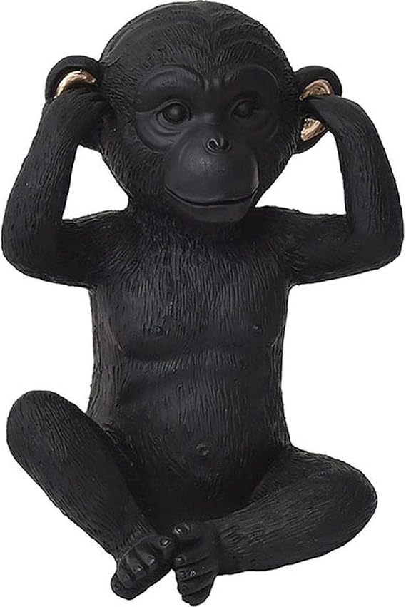EVIDECO French Home Goods Wise Monkey Hear No Evil Statuette Resin Black Gold