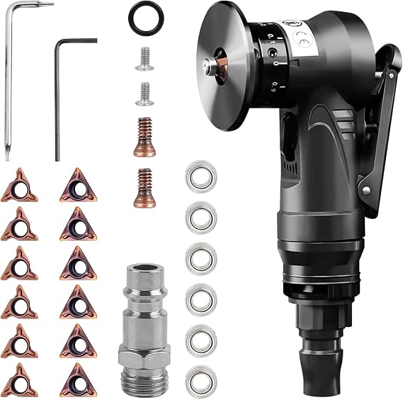 Pneumatic Chamfering Machine 2-in-1 Mini Air Chamfering Tool Pneumatic Chamfering Tool Handheld 30000RPM 45° Curved Corner Mini Compressed Air Chamfer Machine for Trimming and Deburring (C&R Angle Blades)