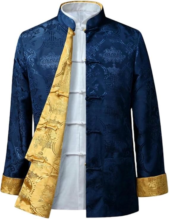 Mens Blazer Jacket Tang Style Chinese Stand Collar Reversible Vintage Spring Autumn