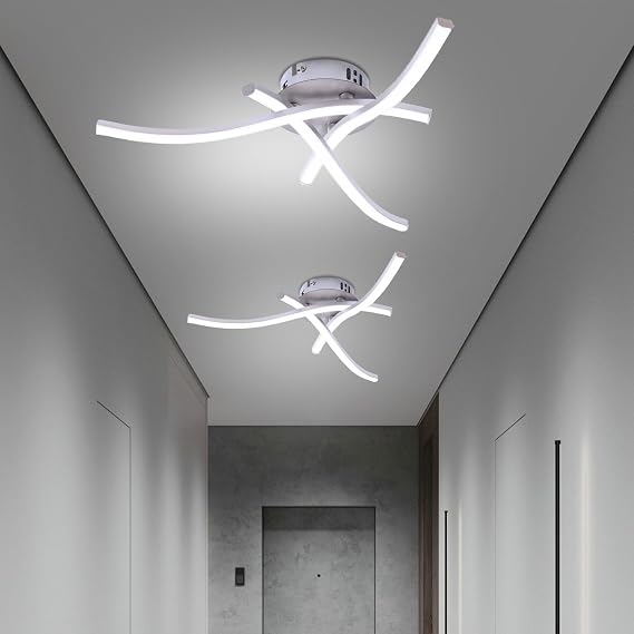 LED Ceiling Lights - 2PCS Elegant Curved Design Ceiling Light,21W Cool White Light 6000K 3 Built-in LED Boards, 1600 Lumens Modern Ceiling Lighting Fixture for Living Rooms, Bedroom, Kitchen Hallway [Energy Class F]