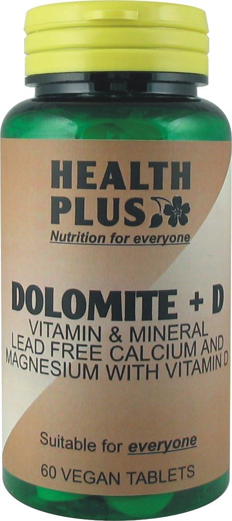 Health Plus Dolomite + D : Calcium & Magnesium Bone Health : 60 Tablets, in a Planet-Friendly 99% Recycled Pot