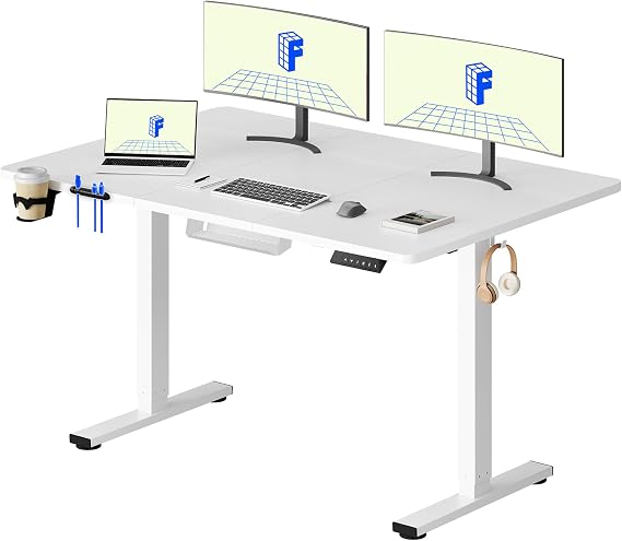 FLEXISPOT 140 * 60cm Lite Electric Standing Desk Height Adjustable Sit Stand Desk Stand Up Desk for Home Office (White)
