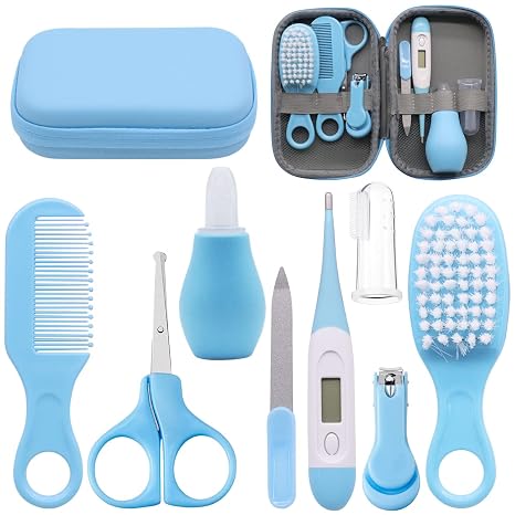 8-Piece Baby Care Kit Birth Baby Care Set First Equipment Newborn Baby Healthcare Kit for Newborn Infant (Blue)