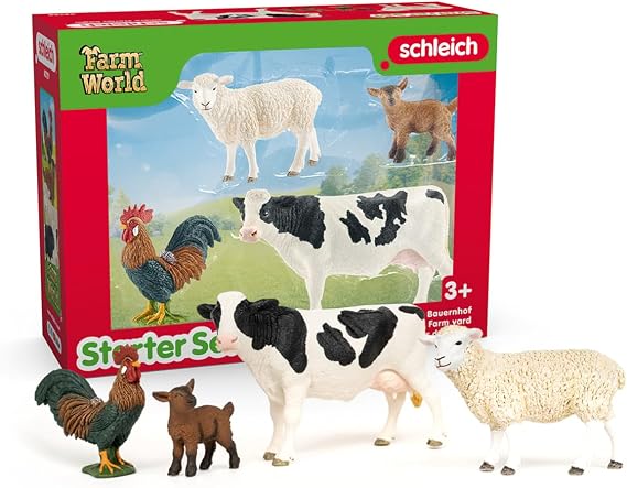 Schleich Farm World | Çiftlik Başlangıç Seti 42729 | Keçi, İnek, Koyun ve Horoz ile Oyun Seti | Ayrıntılara Uygun Hayvan Figürleri ve Koleksiyon Figürleri | 3 Yaşından İtibaren Çiftlik Oyuncakları, 4