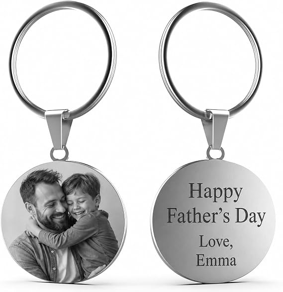 Personalised Photo Keyring, Custom Engraved Metal Picture Keychain