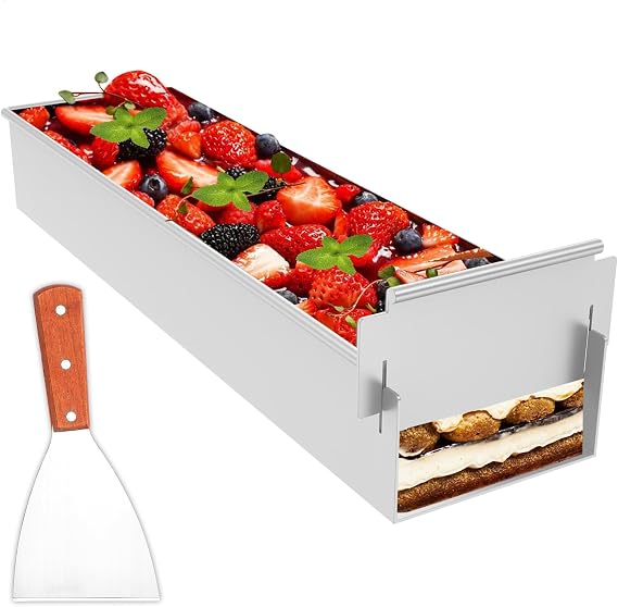 Rectangular Mousse Cake Mould Aluminum Alloy Long Rectangle Tiramisu Cake Pan with Shovel Nonstick Cheesecake Mould Cake Mould for Baking (Active Side Mould)