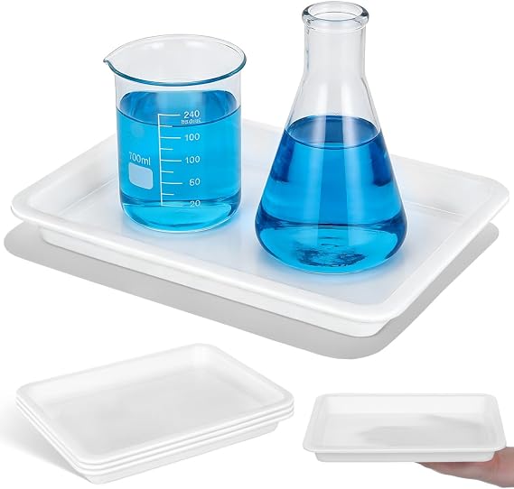 GALPADA Laboratory Reagent Tray 4 pack Acid and Alkali Resistant Leakproof Lab Sample Tray Chemical Spill Containment for Chemical Experiments Educational Labs and Research Use
