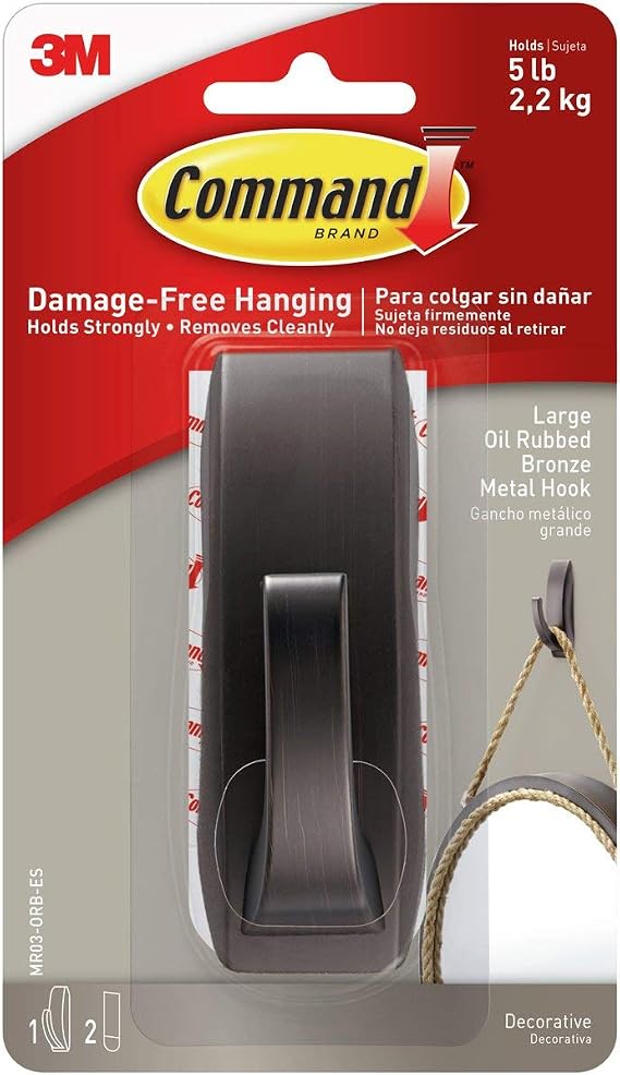 Command 3M 390435 051131982345 Modern Reflections Metal Hook and 2 Strips, Oil Rubbed Bronze, L