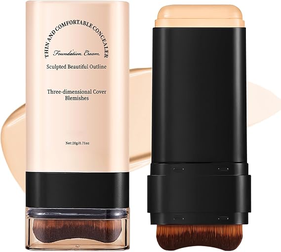 Multi-Use Full Coverage Foundation Stick Makeup with Built-In Brush