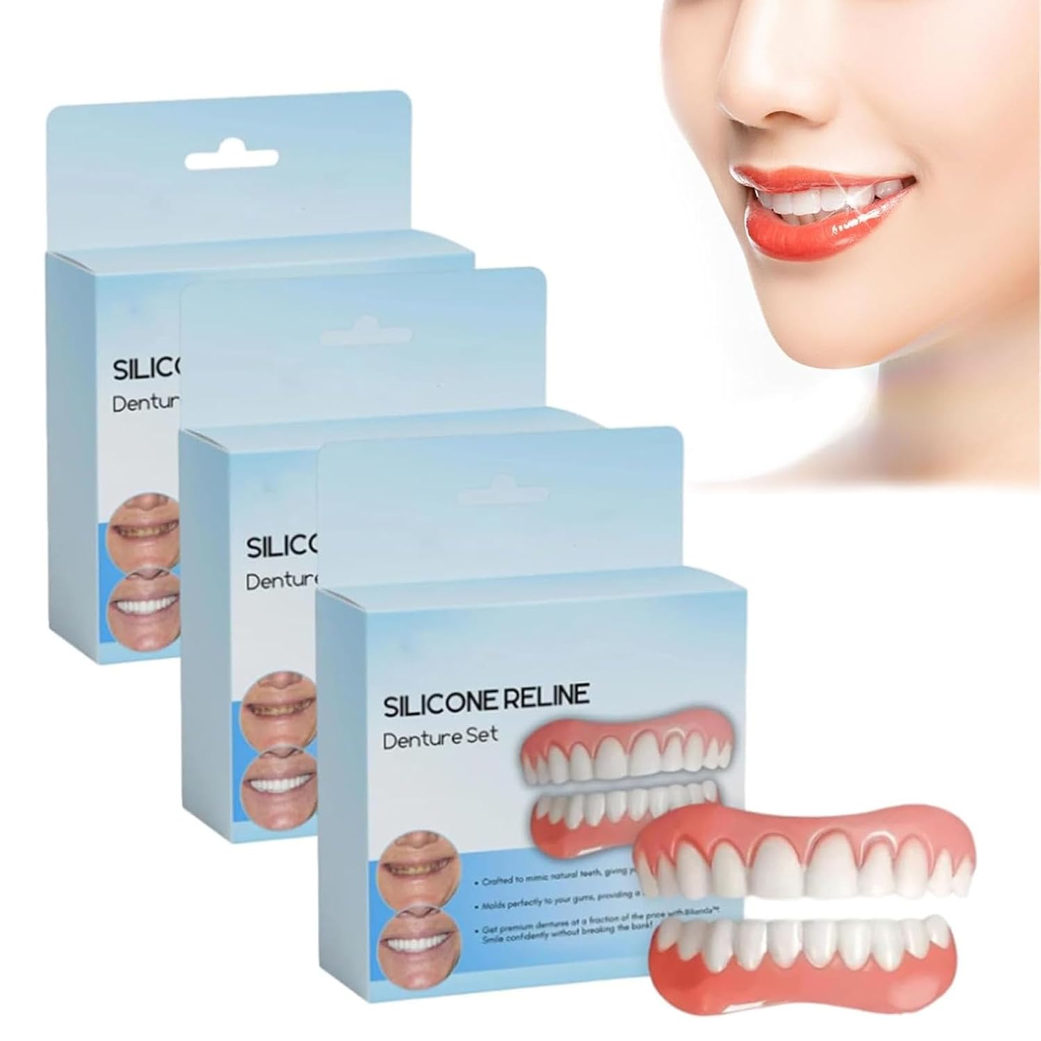 Furzero Silicone Reline Denture Set, Denture Silicone Reline Kit, Furzero Advanced Formula Denture Reliner, Fix Your Smile at Home Within Minutes (3Set)