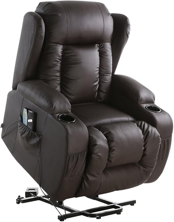 More4Homes CAESAR ELECTRIC RISE RECLINER MASSAGE HEAT ARMCHAIR SOFA LOUNGE BONDED LEATHER CHAIR (Brown)