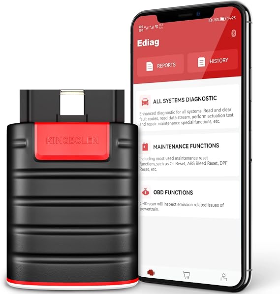 KINGBOLEN EDIAG OBD2 Diagnostic Device Full Systems OBD2 Bluetooth Adapter for iPhone and Android OBD2 Code Reader with Bi-Directional ECU Coding Auto VIN Wireless 15 Reset Functions with EPB/TPMS/SRS/SAS