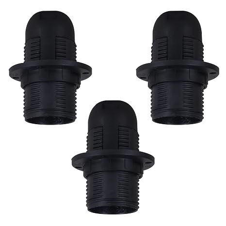 E14 Lamp Holder 3 Pack Small Edison Screw (SES) Black Bakelite Pendant Socket with Threaded Lampshade Collar Ring Vintage Light Fitting for E14 Bulbs Ceiling Lights Chandelier Floor Lamp