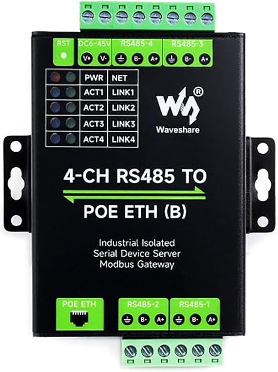 4-Ch RS485 to RJ45 Ethernet Serial Server 4 Channels RS485 Independent Operation Modbus Gateway with POE Function Industrial Isolated Serial Module Bi-Directional Transmission