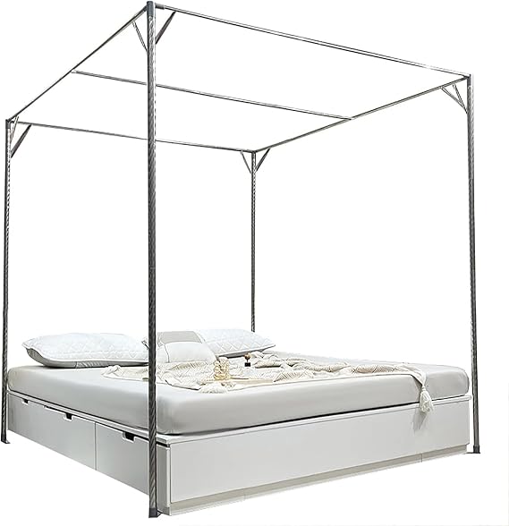 Stainless Steel Canopy Bed Frame - Full Size Metal 4-Post Design for King Bedroom Decor, Sturdy Canopy Frame with Elegant Corner Poles, Modern Home Furniture