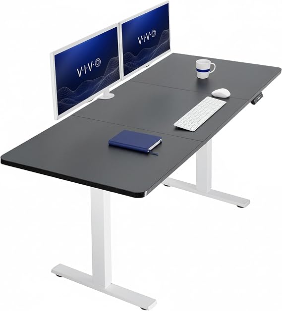 VIVO Electric Height Adjustable 180cm x 76cm Memory Stand Up Desk, Black Table Top, White Frame, Standing Workstation with Preset Controller, 1B Series, DESK-KIT-1W7B