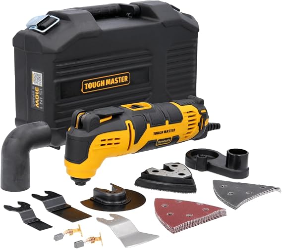 TOUGH MASTER Oscillating Multi Tool 310W 6 Variable Speeds 3° Oscillation Angle Quick Change Blade System, Corded Multitool with Accessories Set and Storage Case for Cutting, Sanding, Grinding