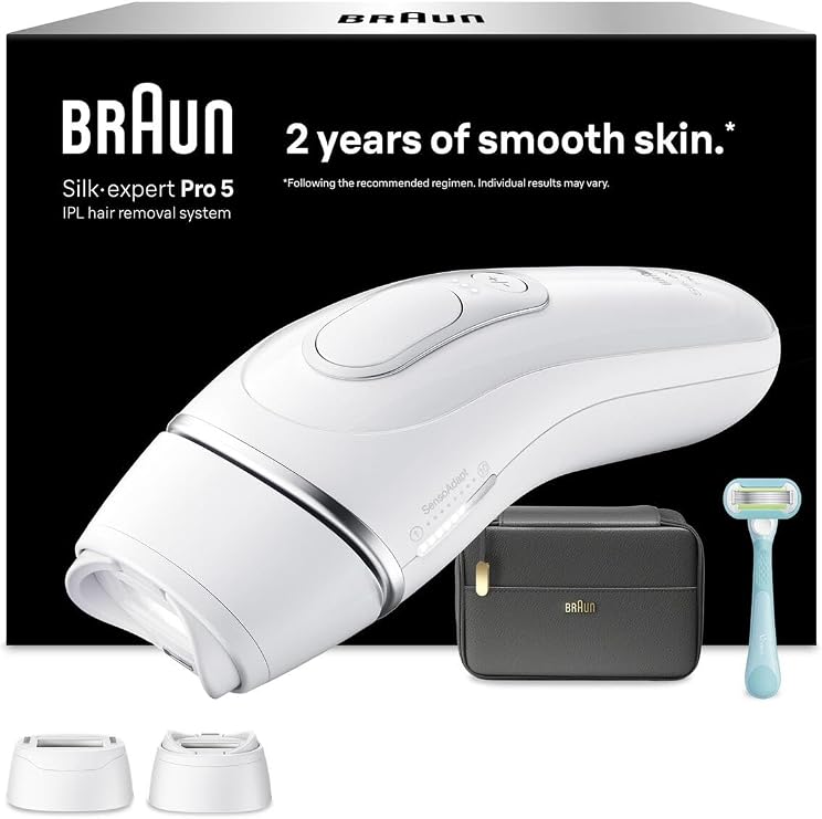 Braun IPL Silk·expert Pro 5, Evde Lazerle Tüy Alma, Çanta, Gillette Venus, 2 Başlık, PL5234