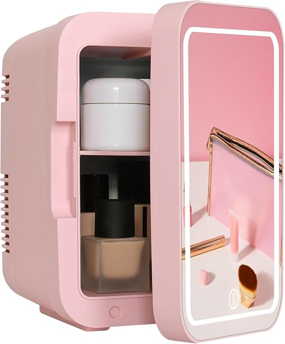 ARTETHYS Mini Fridge for Bedrooms, 4L Skincare Fridge with LED Mirror [Energy Class E]