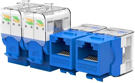 AMPCOM CAT6 Tool-Less Keystone Jack 12-Pack, RJ45 UTP Punch Down Free, Blue