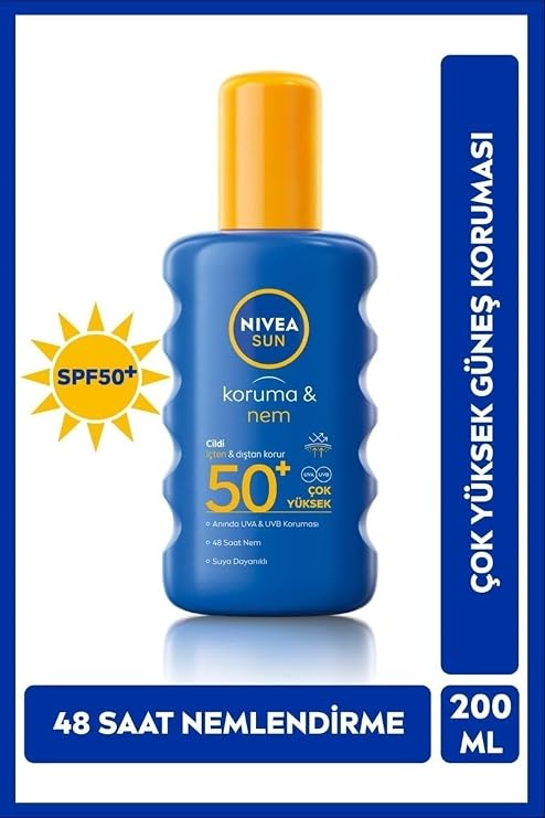 Nıvea Sun Spf 50+ Koruma & 48 Saat Nemlendirme Güneş Kremi 200 Ml Sprey,Çok Yüksek Güneş Koruyucu