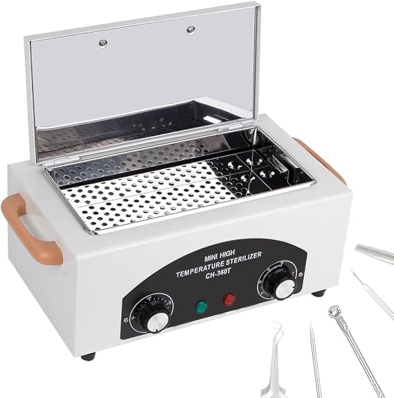 High-Temperature Sterilizer, Dry Heat Sterilizer Metal Tool Cleaning Box, Heat Timing Setting, 50-220° Disinfection Equipment for Nail Tools Salon Barber Scissor Dentist Clinic Lab