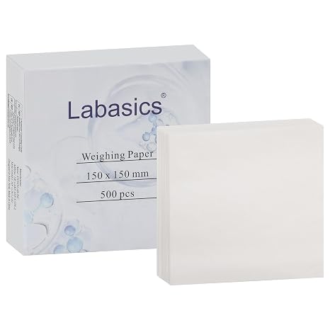 Labasics Weighing Paper, 500 Pcs Quantitative Filter Papers, Nitrogen Free, for Laboratory Scale Measurement Samples Transfer, 150 x 150 mm
