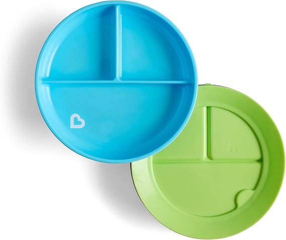 Munchkin Stay Put 2 Pack Baby Suction Plates| Weaning Plates | Blue/Green