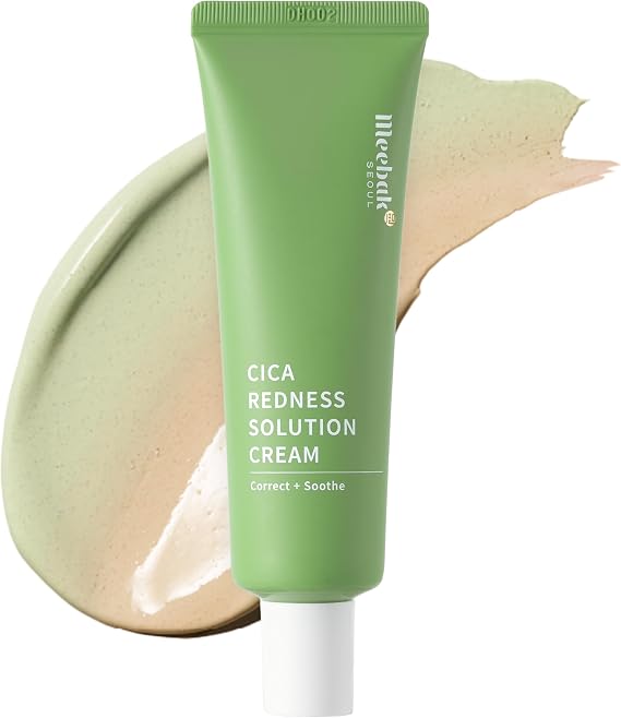 Meebak Anti-Redness BB Cream Tinted Moisturizer, Redness Relief for Face Cream with Cica Tiger Grass, Korean, Green Concealer Color Correcting
