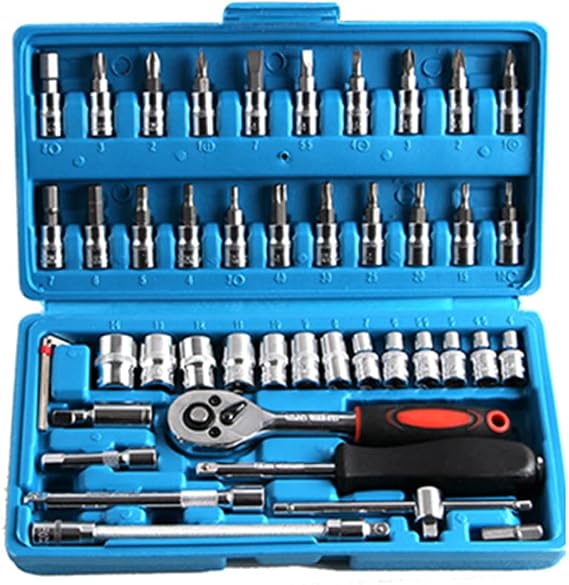 46pcs/Set Multifunctional Ratchet Wrench Set Professional Mechanic Repair Tool Combination Kit with Car Repair Carrying Case - Blue
