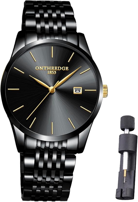 Men's Watch Stainless Steel Waterproof Classic Large Dial Minimalist Watch Man Analogue Quartz Men's Watches Blue 9-mm-extraflache Herren Armbanduhr mit Kalender wasserdicht bis 3 ATM eleganter Vintage-Stil in Blau Silber und Schwarz