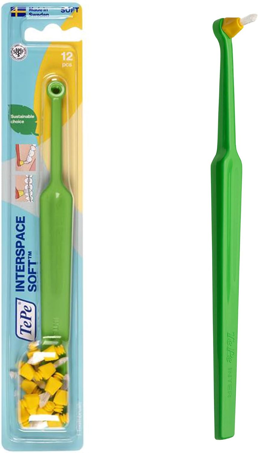 TePe Interspace, Soft, 1pc Brush, 12pcs Heads, Precision Interspace Cleaning for Hard-to-Reach Areas Like furcations, implants and Braces