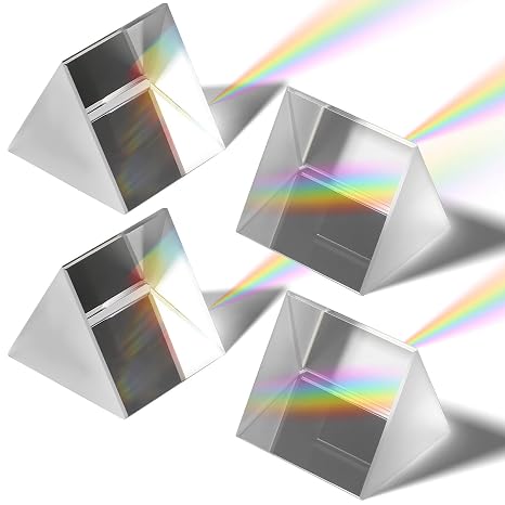 Ipetboom 4 Pcs Triangular Physics Prism Set Made of Crystal Optical Glass for Accurate Analysis and High Clarity Suitable for Photography and Laboratory Experiments