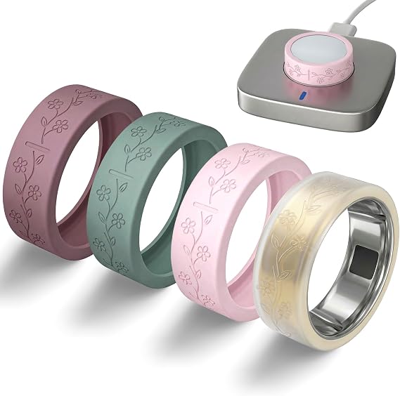 4 Pack Ultra Thin Ring Cover for Oura Ring Gen 4/4 Ceramic/Oura Gen 3 Cover Cute Fancy Floral Engraved Anti-Scratch Silicone Smart Ring Protector Accessories for Women, Silicone