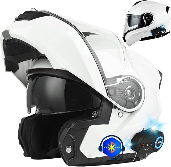 Bluetooth Full Face Motorcycle Helmet Modular Motorcycle Helmet Integrated Bluetooth Motorcycle Helmet Dual Visor DOT Approved for Racing Helmets for Men and Women A,4XL