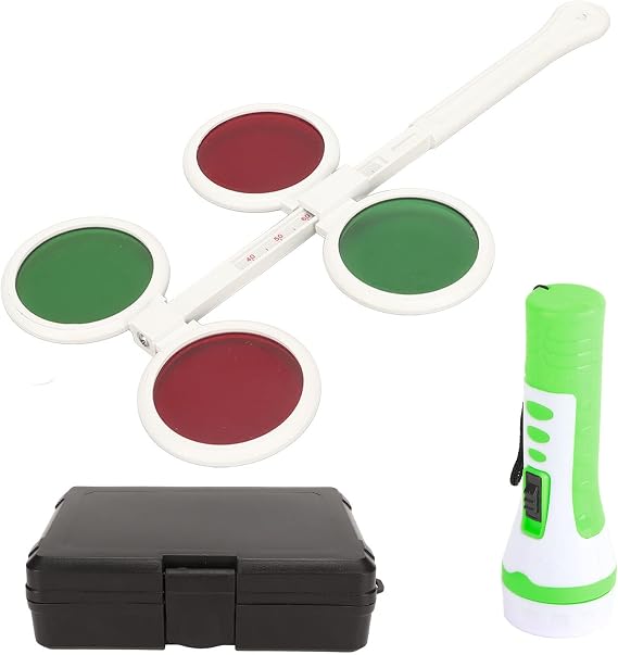 Worth 4 Dot Light Binocular Vision Test Device, Clinical Eye Suppression Checker with Adjustable Pupil Distance for Adults and Children, Includes Red Green Glasses