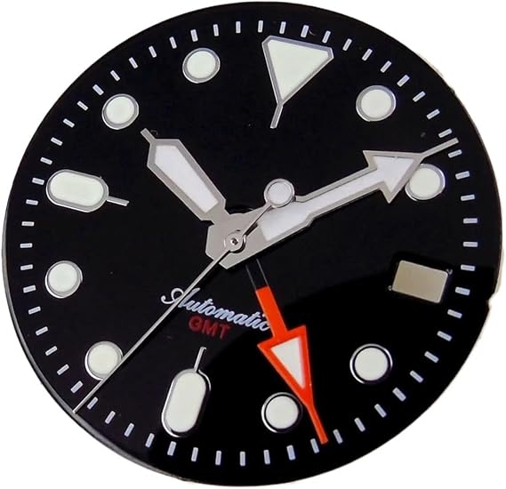 Compatible for NH34 GMT Automatic Movement 29mm Black Orange Watch Dial Face with Hands Set Date Window Green Luminous