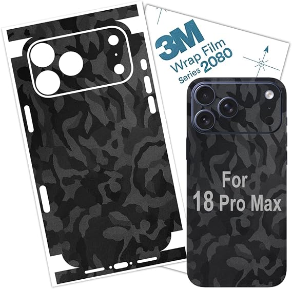 iPhone 18 PRO MAXスキンラップ3Mフィルム保護フルラップブラックカモ用