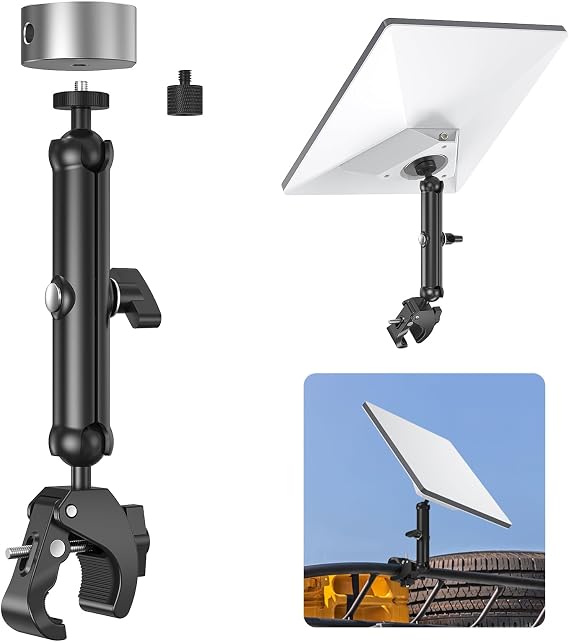 Starlink Mini Clamp Mount Kit Aluminum Starlink Mini Mount with Pipe Adapter 1/4"-20 & 3/8"-16 Thread and Adjustable Bracket Fits 2025 Starlink Mini RV Camper Roof Rack Balcony etc