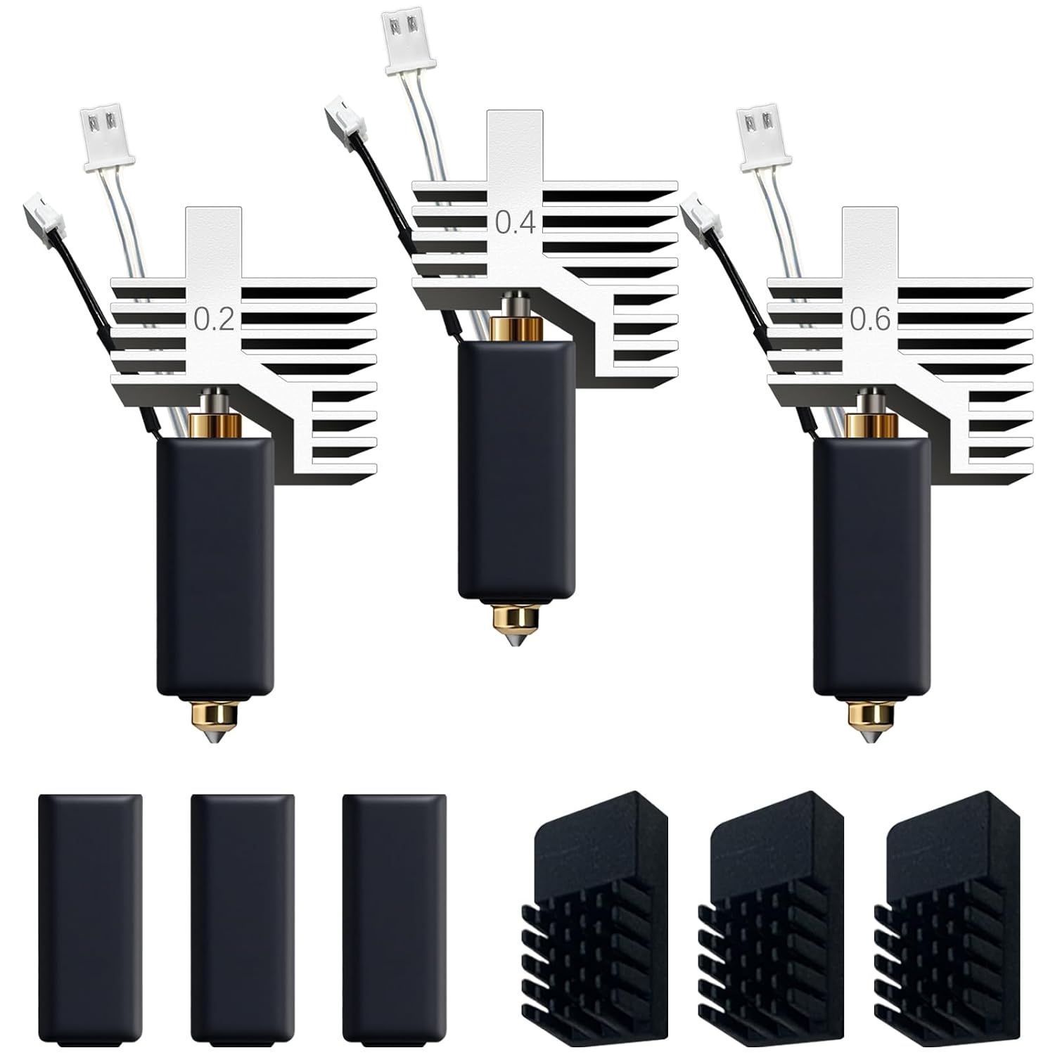 for ELEGOO Centauri Carbon Hotend Kit (3pcs), Pre-Installed 0.2mm/0.4mm/0.6mm Brass Hardened Steel Nozzle, Extruder kit Has Pre-Installed Heat Sink,with 3PK Silicone Socks and 3PK Nozzle Wipes
