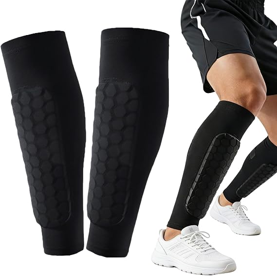 Compression Sleeve with Honeycomb Pads, Football Shin Guards Sleeves, Shin Guards for Defender, Soccer Defender Pad for Teenagers and Adults Lightweight Comfortable Fit (Black)