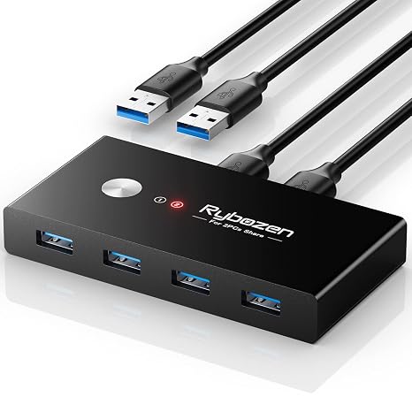 USB 3.0 Switch Selector for 2 Computers USB Switcher Sharing 4 USB Devices Peripheral Hub for Mouse Keyboard Scanner Printer; for Mac/Windows/Linux; 2 Pack USB Cables Included