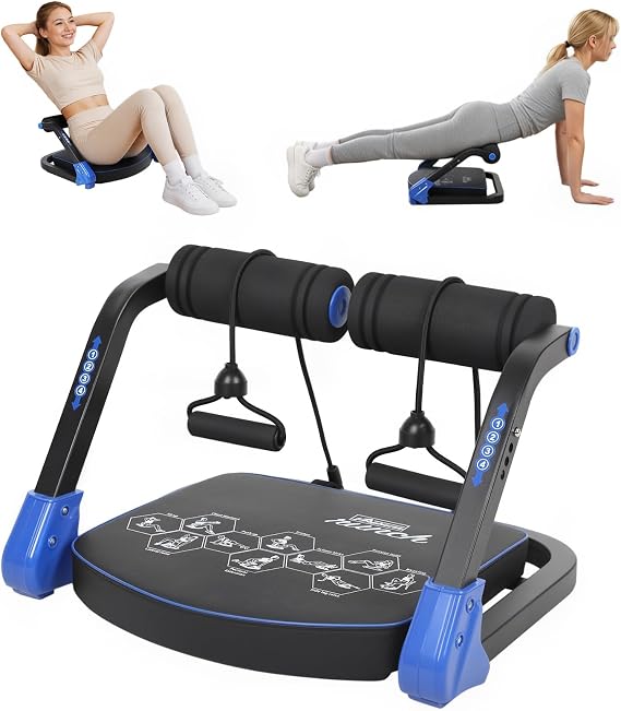 Ab Machine, Sit Up Exercise Equipment for Ab Workout, Abdominal Exercise Equipment with 4 Adjustable Resistance, Adjustable Ab Trainer Machine with Resistance Bands for Home Gym