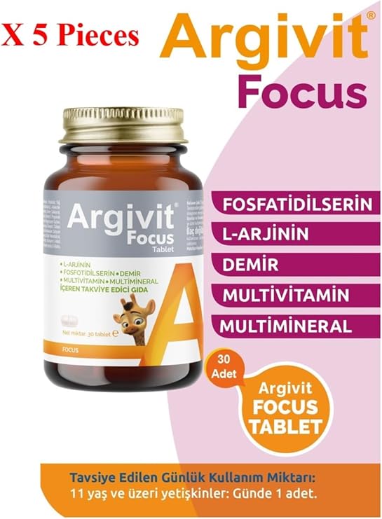 Argivit Focus 30 Tablet, 5 Adet, L-Arjinin, Fosfatidilserin, Demir, Multivitamin, Multimineralli, Takviye Ürünü
