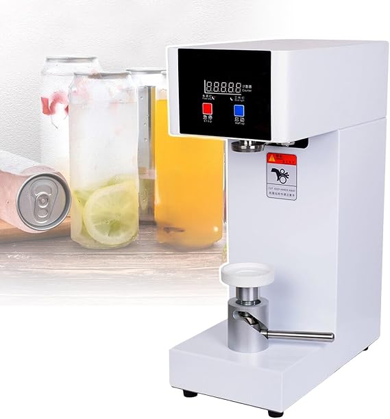 Commercial Automatic Can Cup Sealer Machine, Adjustable Height Tin Sealing Machine, Juice/Bubble Tea/Beer Can Capping Machine,White-220V