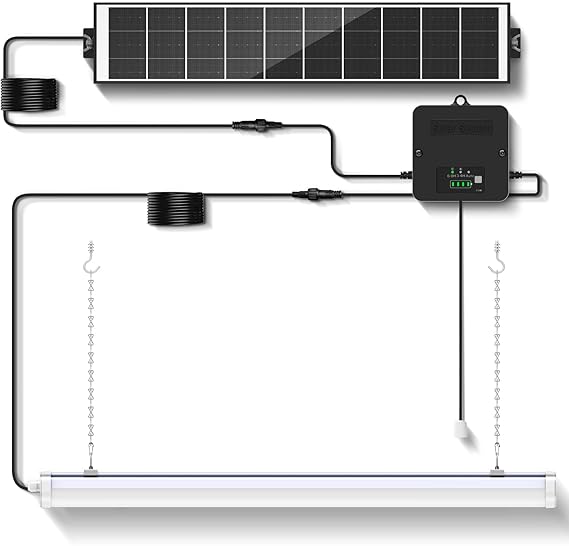 2.5ft Solar LED Batten Light for Shed, 3 Modes Solar Lights with Pull Cord [Energy Class A+++]