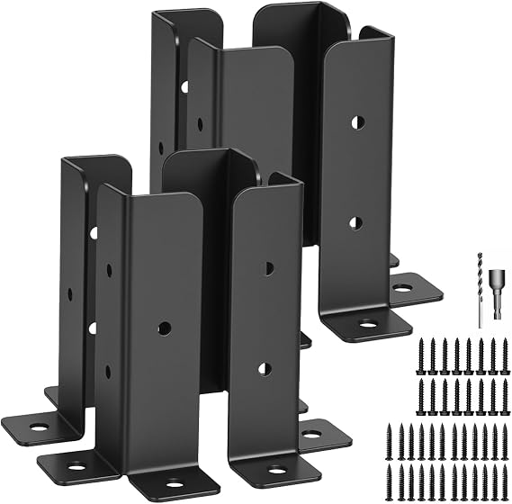 8 PCS Adjustable Deck Post Anchor Base Brackets Fit 1.5x1.5,2x2,2x4,4x4 Fence Repair Kit, Adjustable Metal Brackets Wood Posts, Deck Railing & Mailbox Post Base Holder Support