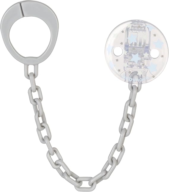 Babynova Pacifier Chain with Clip and Adapter Ring – Baby Pacifier Holder – Compatible with Any Pacifier – Essential for Newborns – BPA Free – Blue Stars