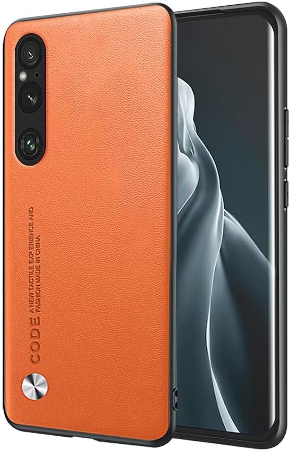 EASSGU Phone Case for Smartphone, Compatible with Sony Xperia 1 V (6.5" Inches), Leather Back Business Style Phone Case - Orange